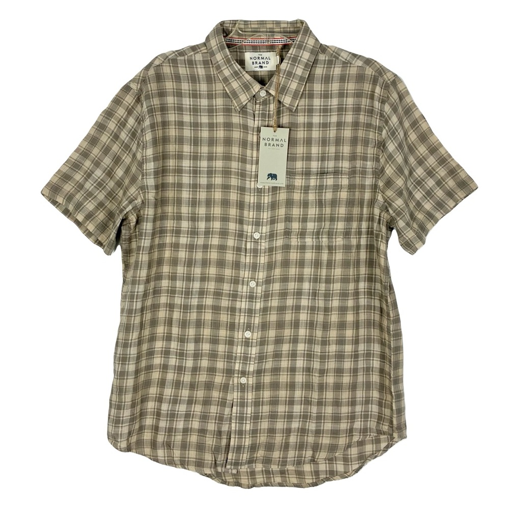 New The Normal Brand Shirt Mens Large Plaid Cotton Short Sleeve